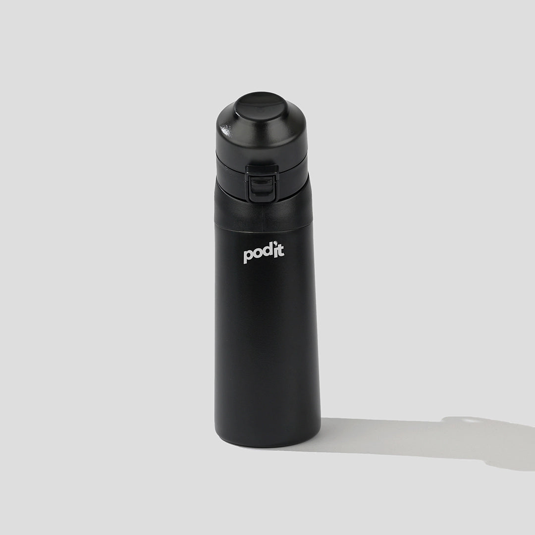 Podit_Stainless_black_flavored_water_bottle_front