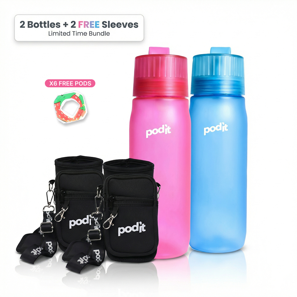 Podit Ultimate Hydration Bundle – 2 Water Bottles + 2 FREE Sleeves + 6 Best-Selling Flavor Pods