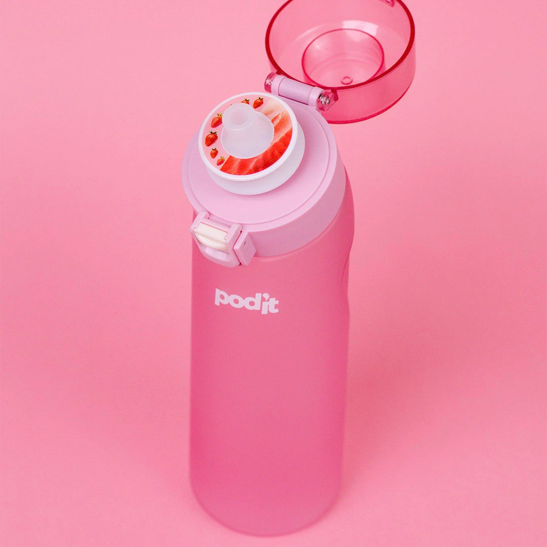 Podit Water Bottle | Frozen Pink | 650 ml + 3 Strawberry Pods