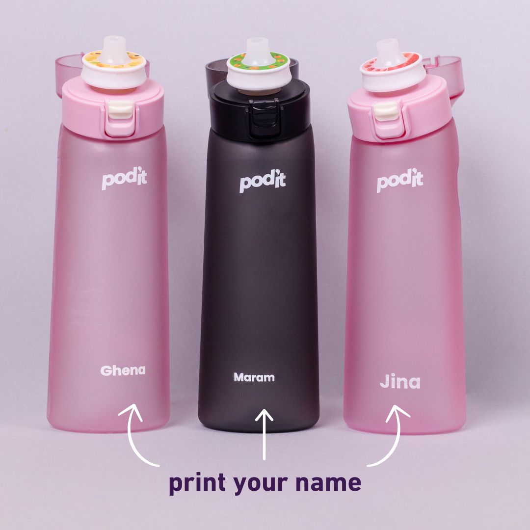 Podit Water Bottle | Frozen Black | 650 ml + 3 Orange Pods